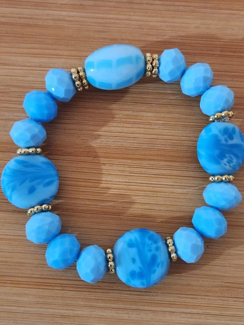 Hand crafted Blue Beaded Bracelet and Earrings Set